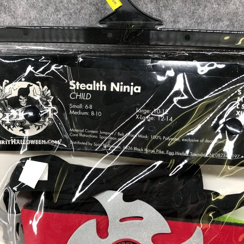 Spirit Halloween Boys M 8-10 Stealth Ninja Costume Black Full‎ Outfit Mask Belt - Picture 6 of 12